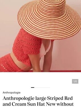 Anthropologie Red and Cream Striped Straw Sun Hat